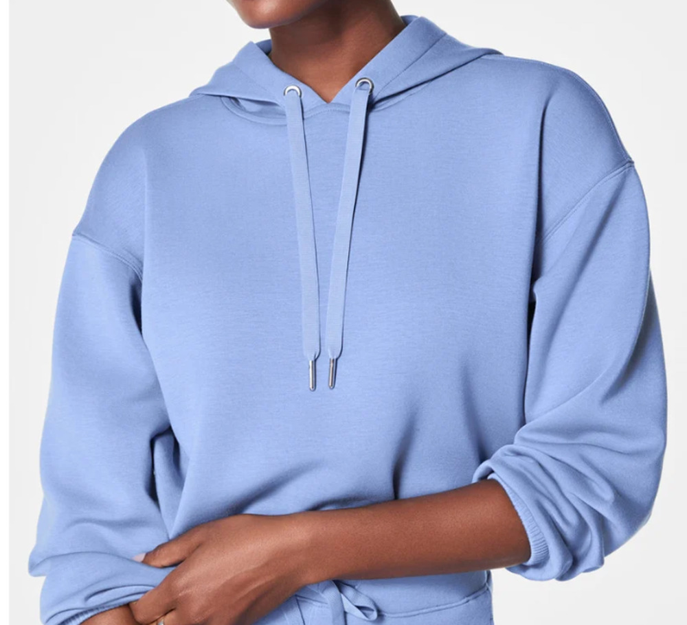 Spanx Sz S Air Essentials Cropped Cinched Hoodie Cornflower Blue Travel Comfy